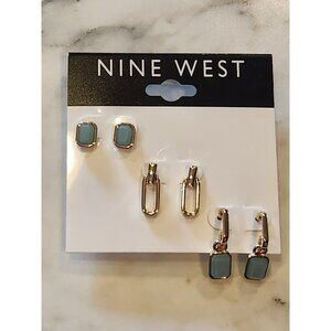 Nine West Gold-Tone & Light Blue Stone 3-Pair Earring Set